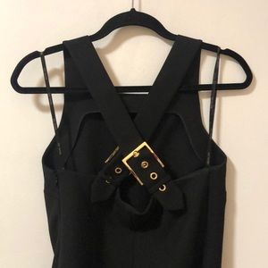 Rachel Zoe black minidress with gold buckle detail